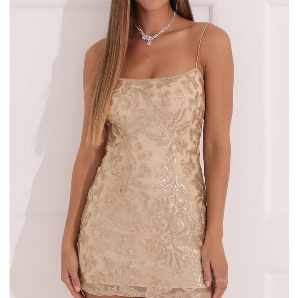 Matilda Sequin Mesh Bodycon Dress in Gold
